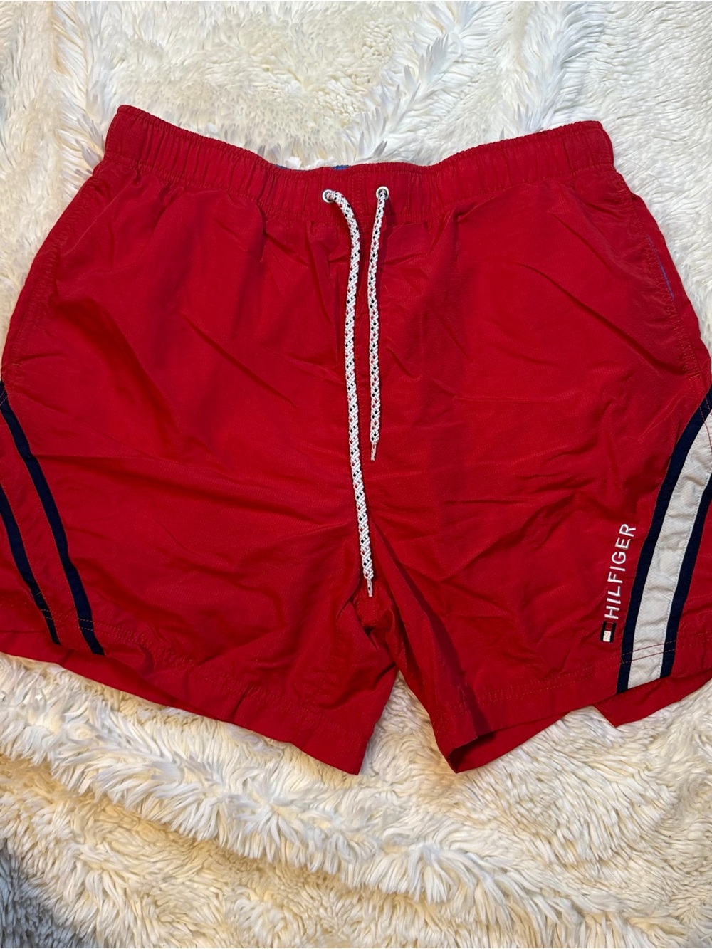 Tommy Hilfiger mens size large Red Swim trunks with mesh liner 5-1/2” inseam